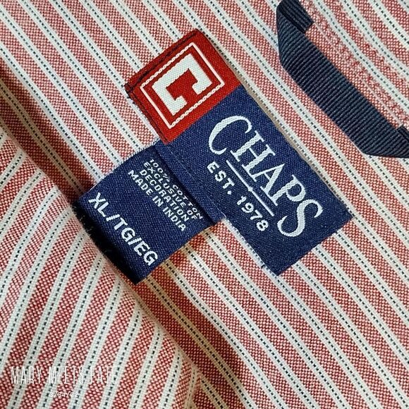 Chaps Red & White Striped Button Up Dress Shirt Sz XL - Picture 6 of 7